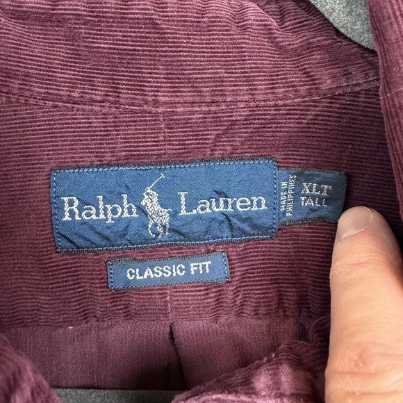 Ralph Lauren Shirt Mens XLT Tall Purple Corduroy Long Sleeve Button Down Casual - Picture 4 of 10